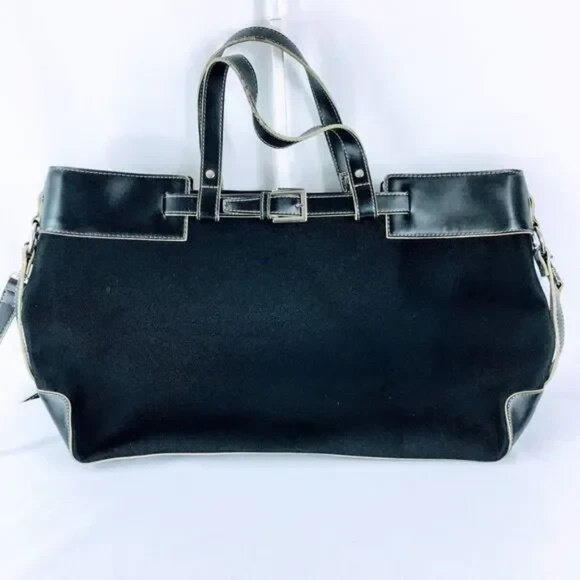 Etienne Aigner Vegan Leather Tote Black Crossbody Contrast Stitching Bag (40134) - Picture 1 of 9